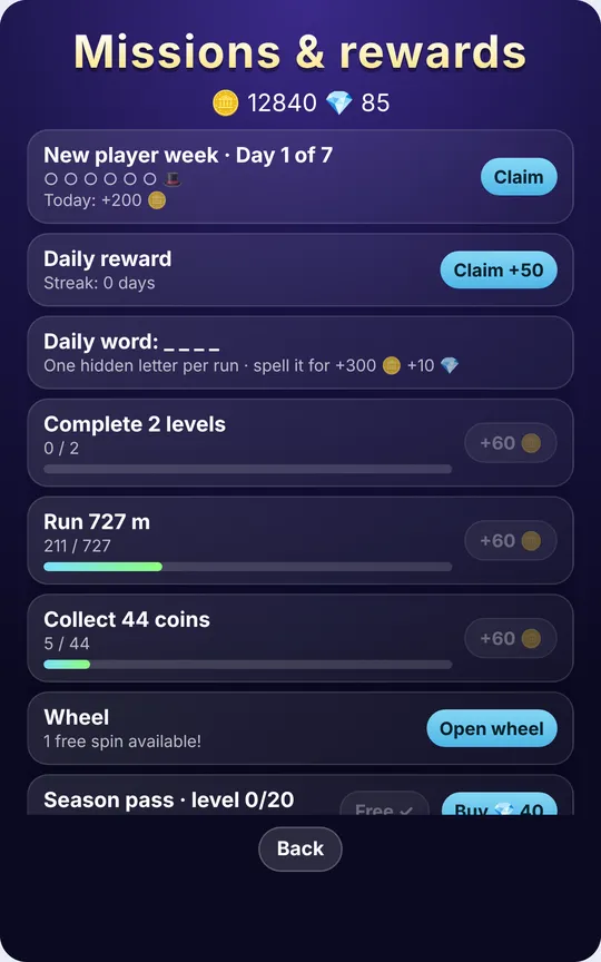 Daily missions and a free spin